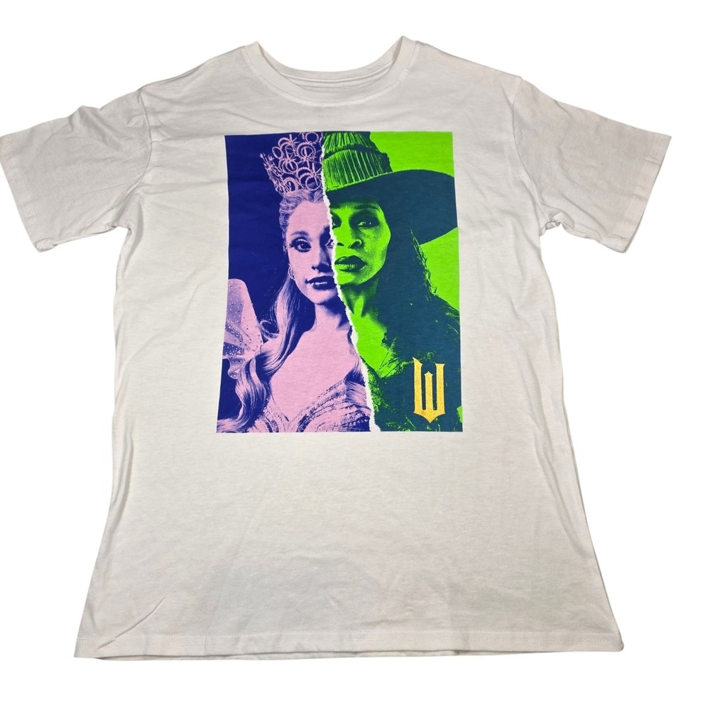 Wicked Movie Glinda Elphaba Graphic T-Shirt White Ariana Grande XS NEW